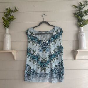 Lucky Brand Sleeveless Blue and Green Floral Lightweight Top Size Large
